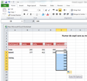 48. Ȋn imaginea de mai jos a unei pagini de lucru din aplicația Microsoft Excel se observă că după copierea conținutului unei celule prin tragere, în colțul din dreapta jos, apare o mică săgeată, ce rol are ea?